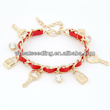 2013 Plain Spiral Leather Bracelet With Lock&Key Charms 10113467